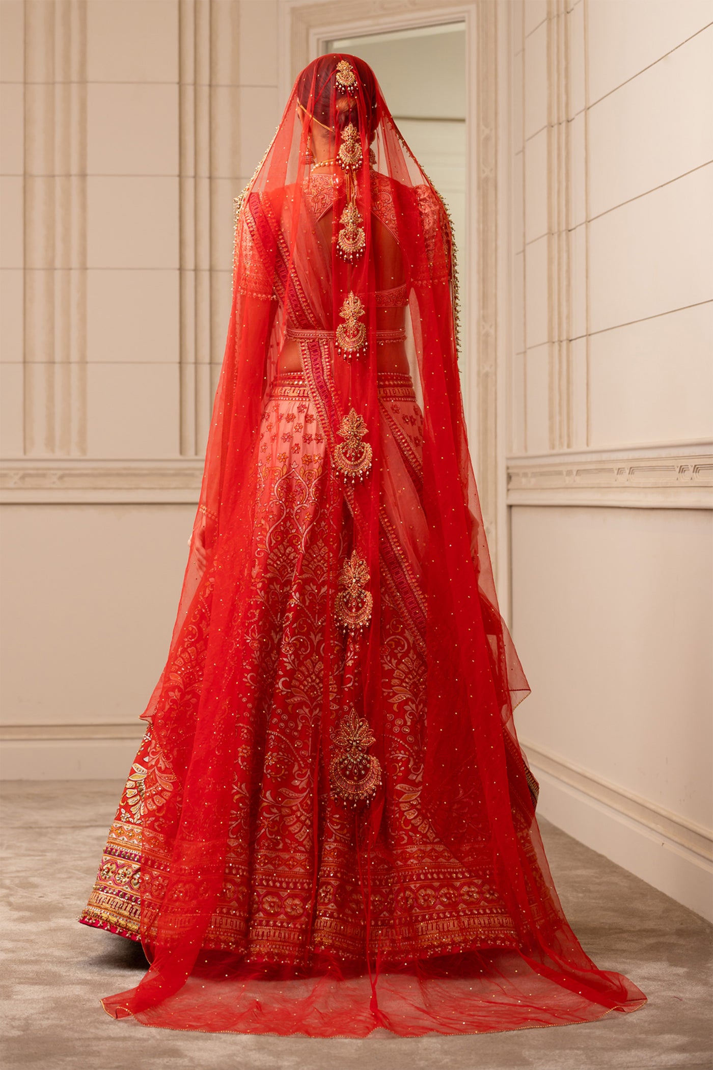 Tarun Tahiliani Zardozi Lehenga With Stylised Blouse red online shopping melange singapore indian designer wear wedding bridal