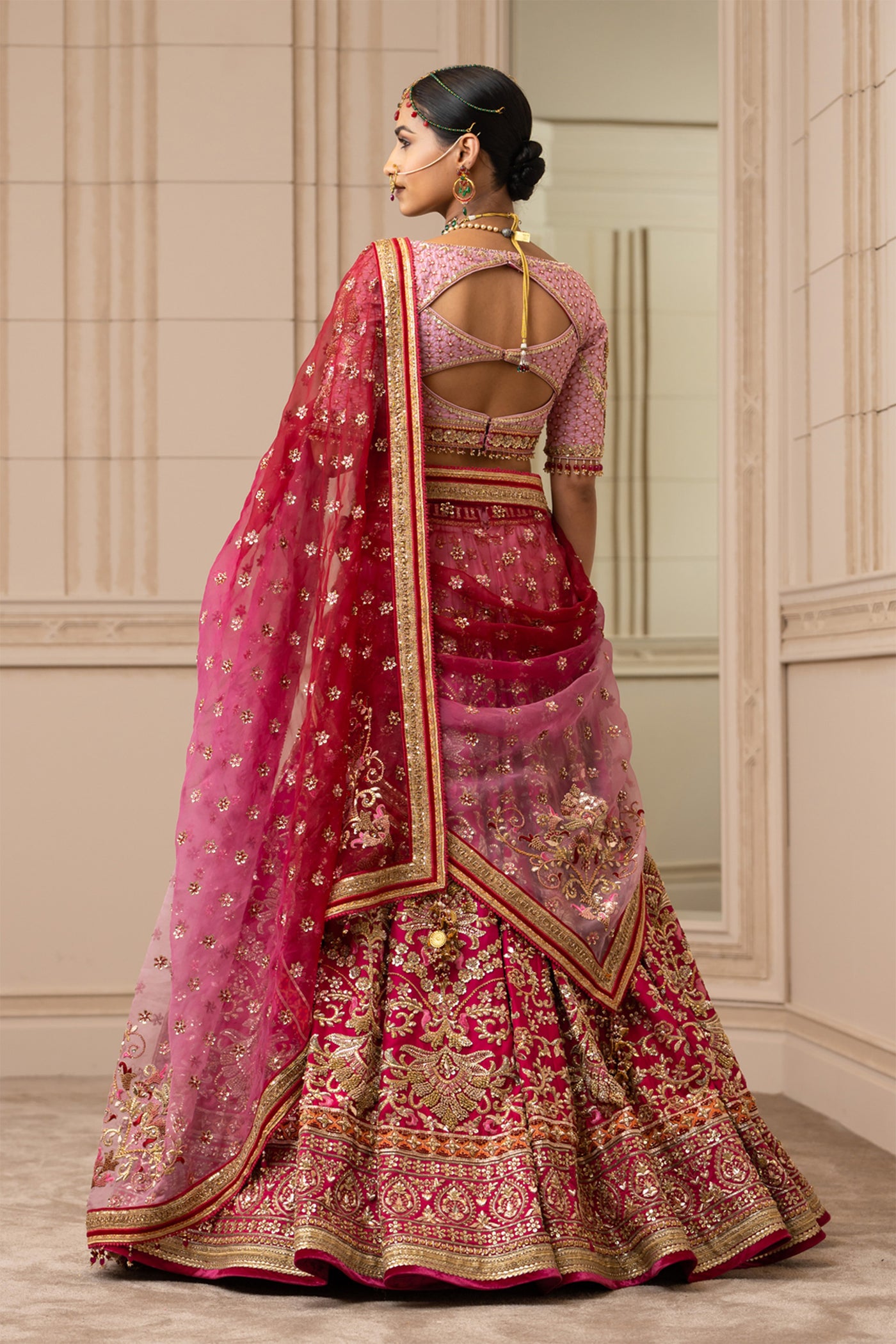 Tarun Tahiliani Zardozi Ombré Lehenga With Contemporary Blouse pink online shopping melange singapore indian designer wear wedding bridal