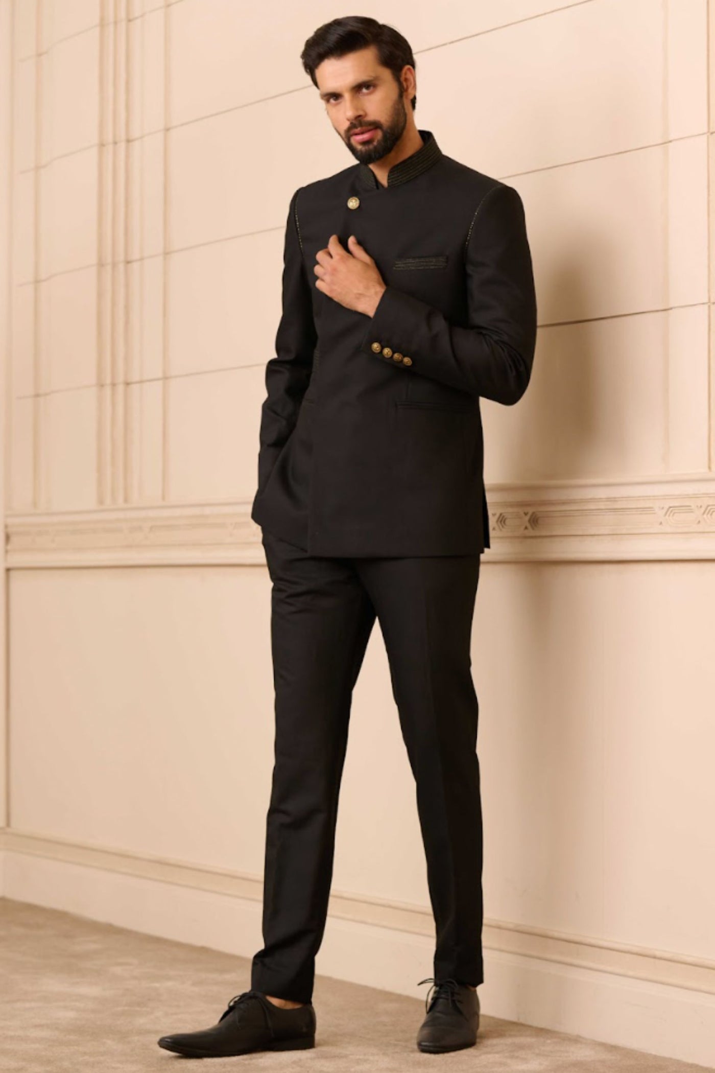 Tarun Tahiliani Bandhgala, Shirt, and Trousers Blacks indian designer wear online shopping melange singapore