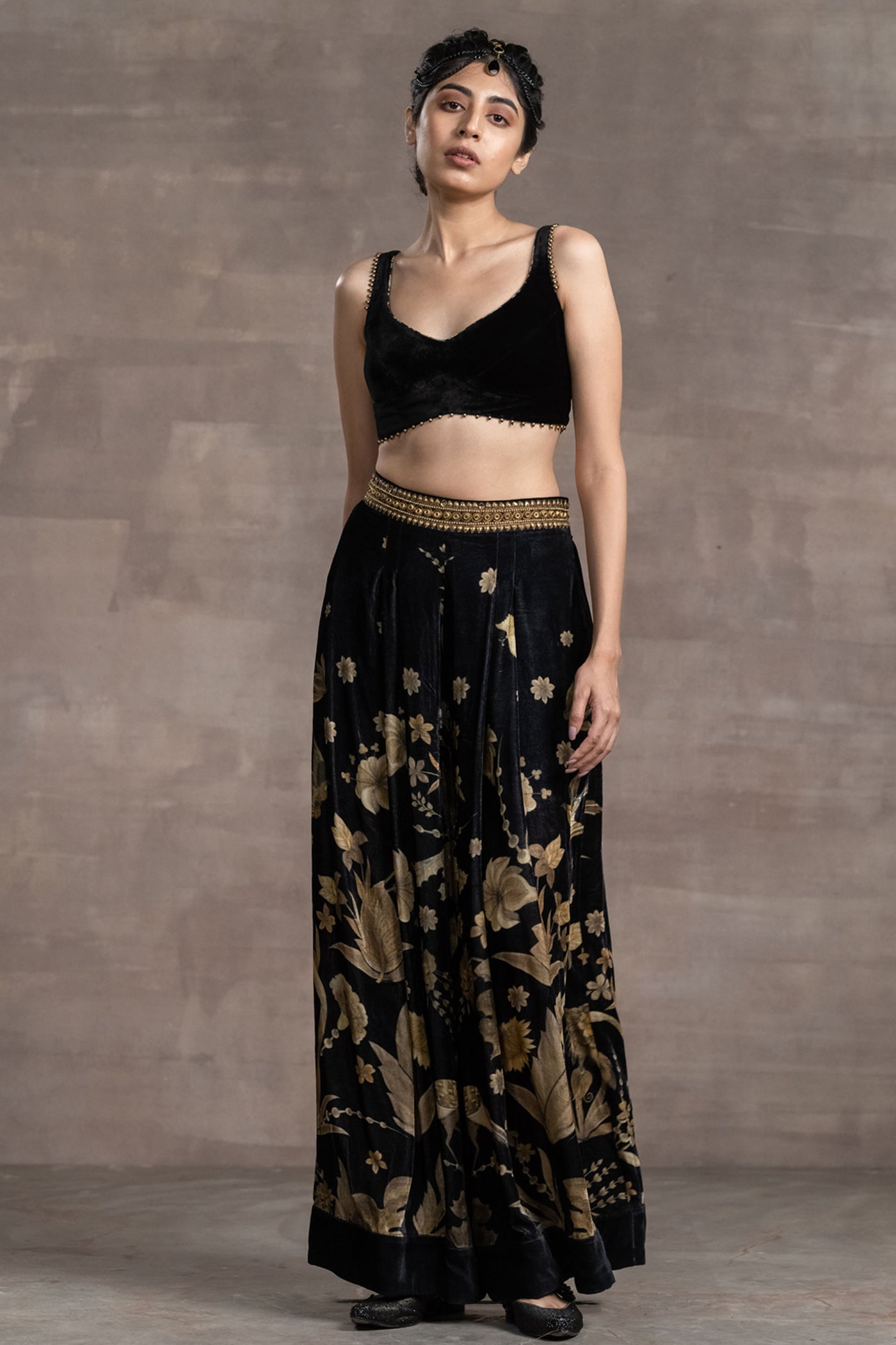 Tarun tahiliani Printed Jacket, Bustier, And Trousers black indian designer wear bridal wedding online shopping melange singapore 