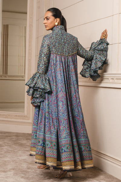Tarun Tahiliani Blue Printed Kalidar Anarkali festive indian designer wear online shopping melange singapore