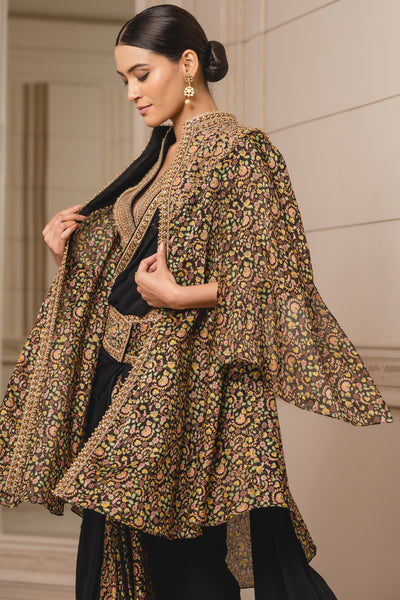 Tarun Tahiliani Black Printed Cape festive fusion indian designer wear online shopping melange singapore