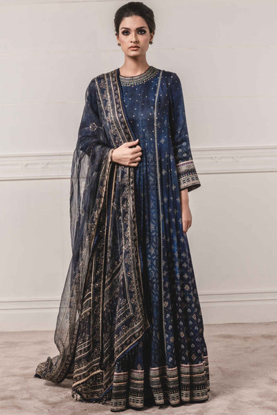 Tarun Tahilianir - Embroidered indigo printed kurta set - Melange Singapore - Indian Designer Wear Online Shopping