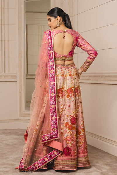Tarun Tahiliani Printed Lehenga With Printed Crop Top pink festive indian designer wear online shopping melange singapore
