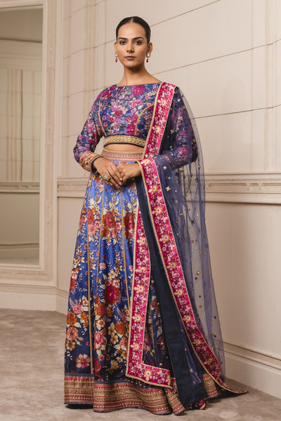 Tarun Tahiliani Royal Blue Printed Lehenga With Printed Crop Top festive indian designer wear online shopping melange singapore