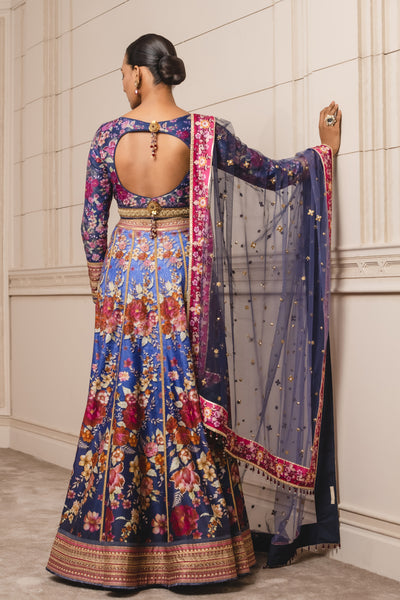 Tarun Tahiliani Royal Blue Printed Lehenga With Printed Crop Top festive indian designer wear online shopping melange singapore