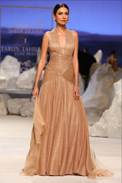 Tarun Tahiliani Draped Gown Rose Gold indian designer wear online shopping melange singapore