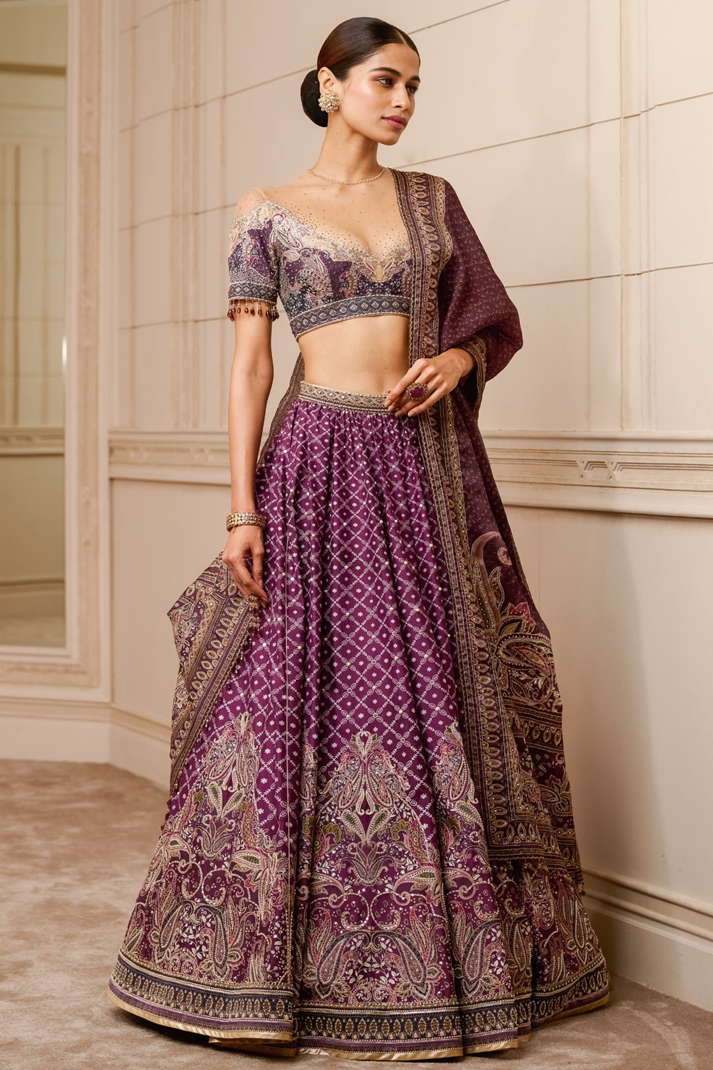 Tarun tahiliani Embellished Lehenga With Blouse And Dupatta purple online shopping melange singapore indian designer wear
