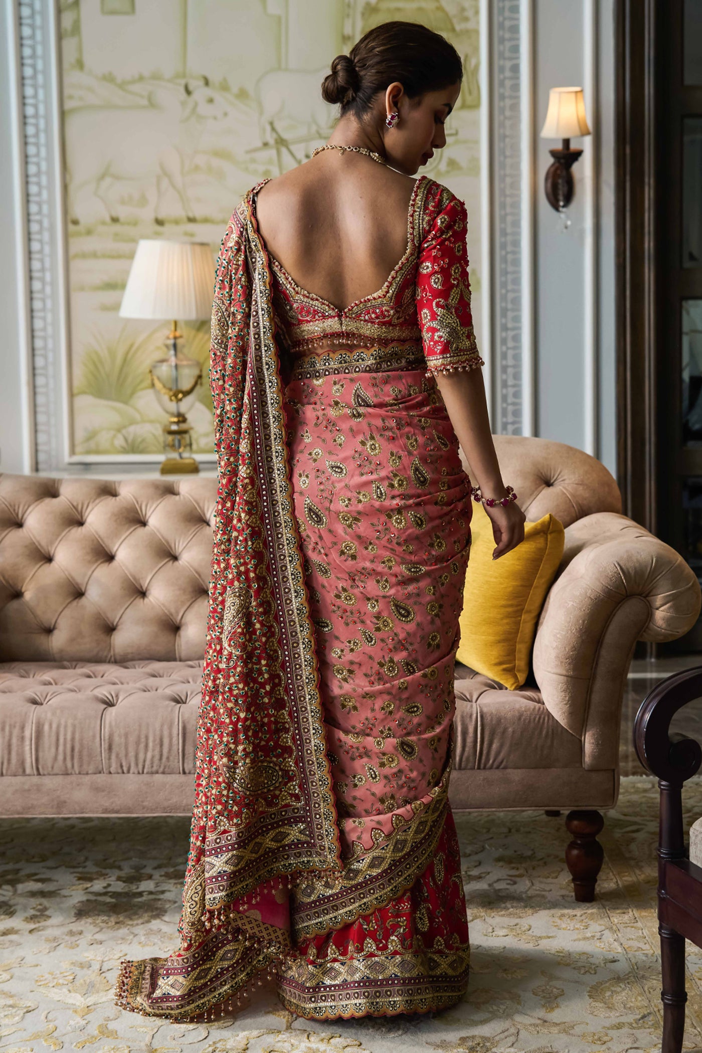 Tarun Tahiliani Kashida Saree With Blouse purple festive indian designer wear wedding bridal online shopping melange singapore