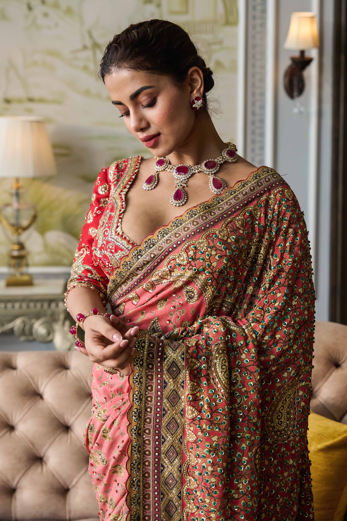 Tarun Tahiliani Kashida Saree With Blouse purple festive indian designer wear wedding bridal online shopping melange singapore
