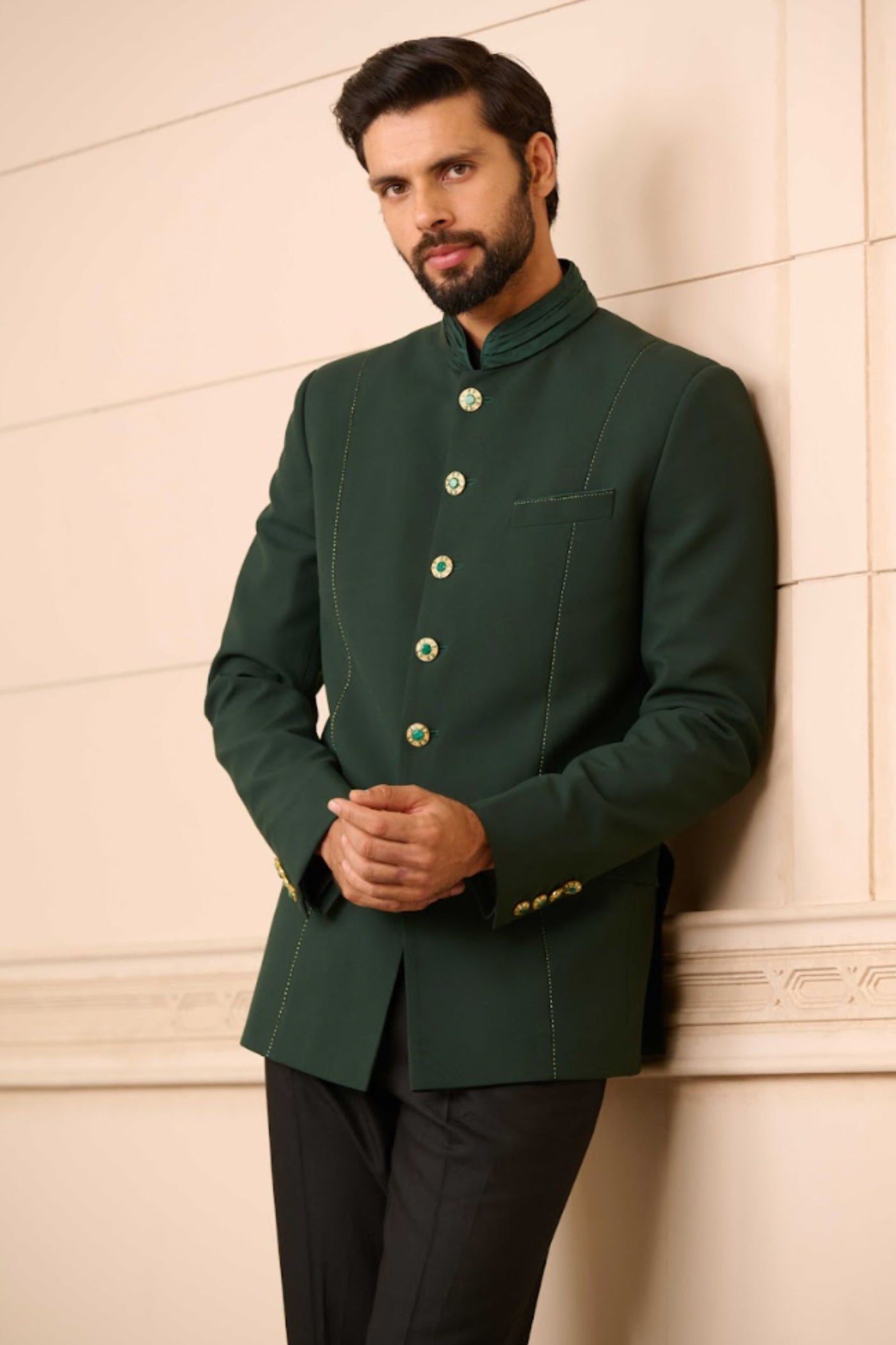 Tarun Tahiliani Bandhgala, Shirt, and Trousers Emerald indian designer wear online shopping melange singapore