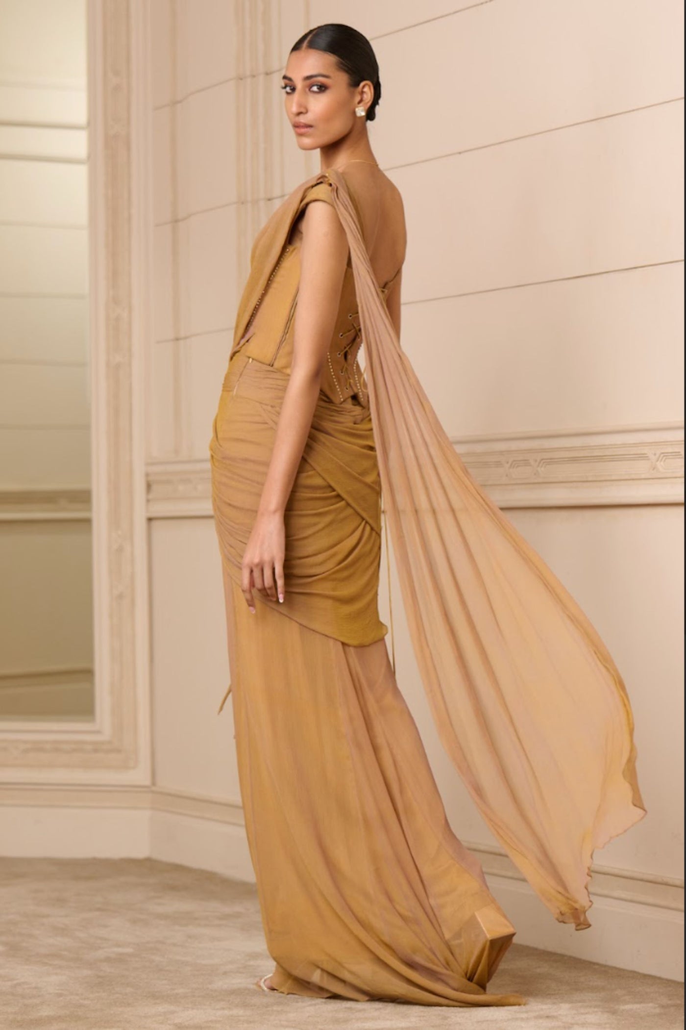 Tarun Tahiliani Concept Saree and Blouse Brown indian designer wear online shopping melange singapore