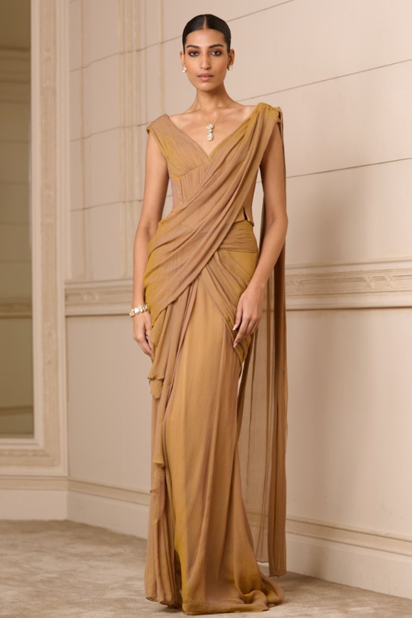 Tarun Tahiliani Concept Saree and Blouse Brown indian designer wear online shopping melange singapore