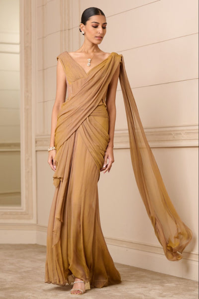 Tarun Tahiliani Concept Saree and Blouse Brown indian designer wear online shopping melange singapore