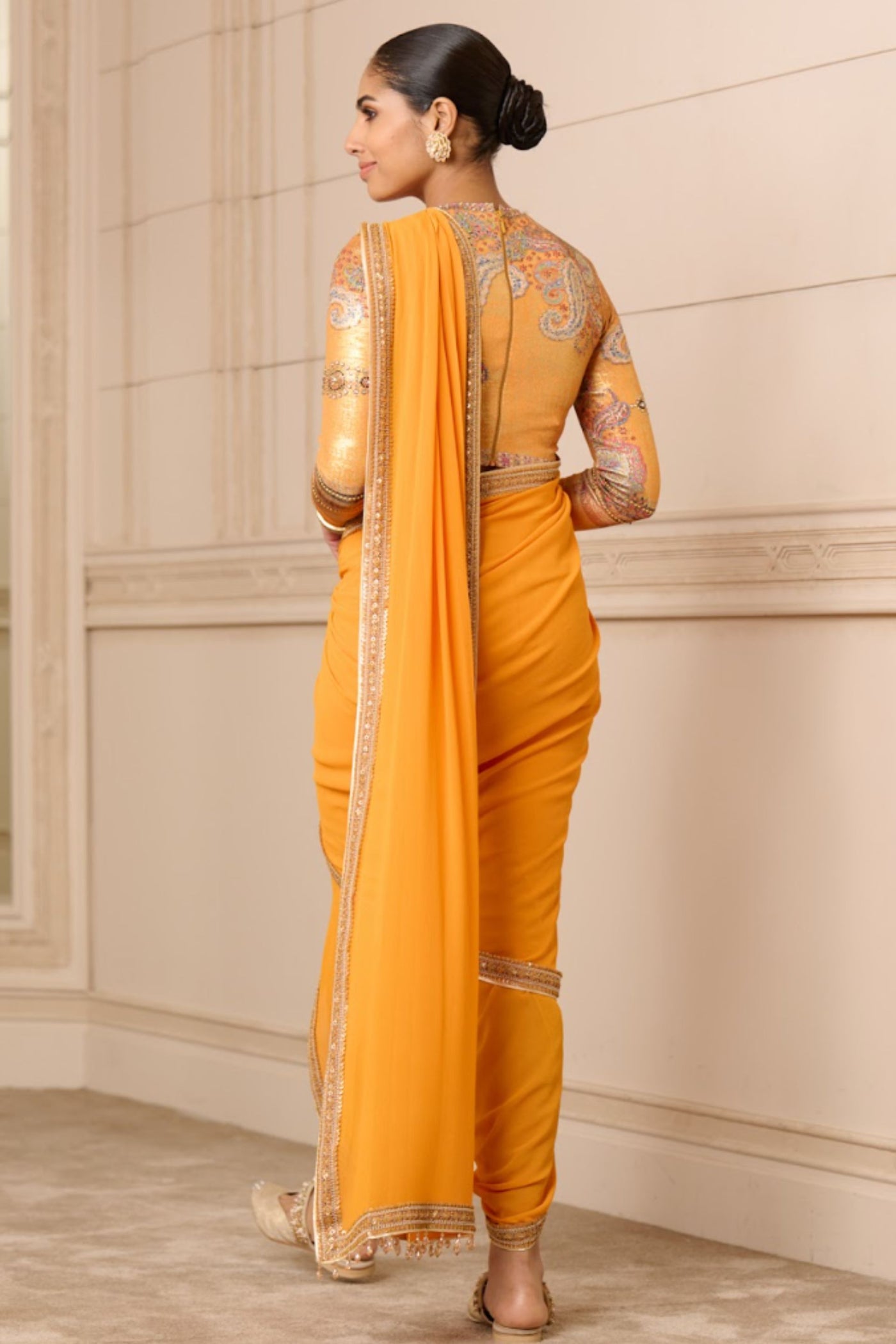 Tarun Tahiliani Concept Saree and Blouse Orange indian designer wear online shopping melange singapore