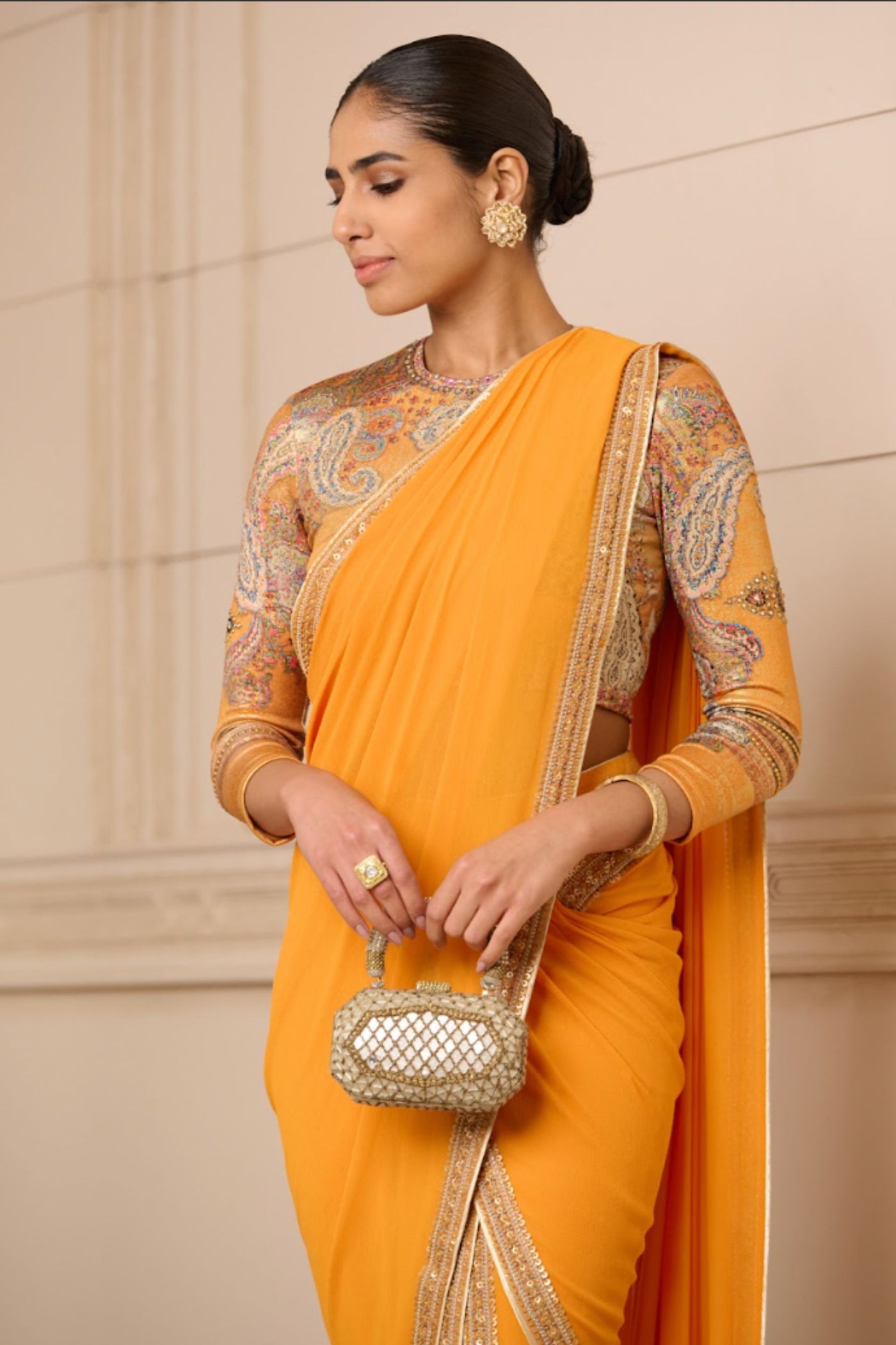 Tarun Tahiliani Concept Saree and Blouse Orange indian designer wear online shopping melange singapore