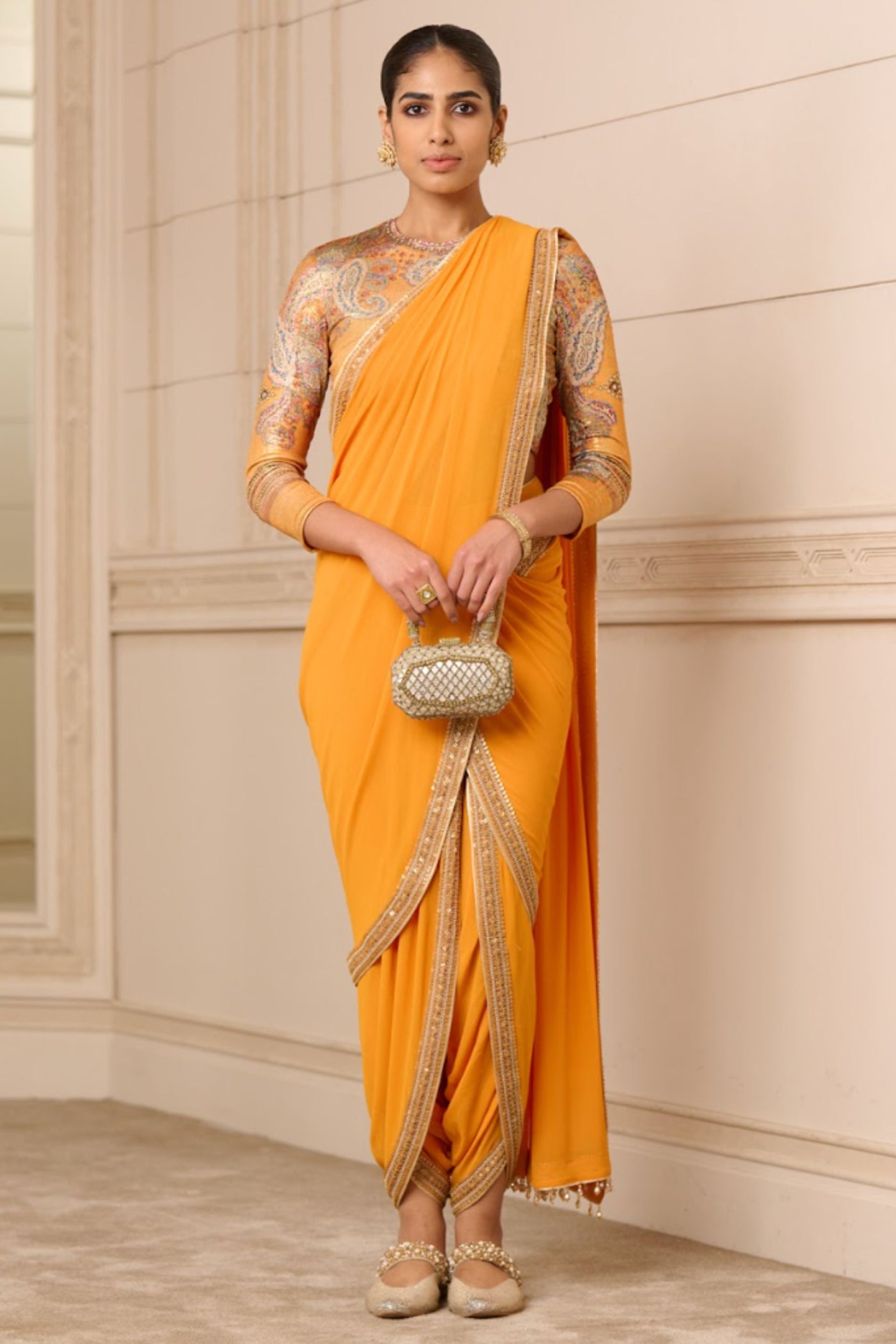 Tarun Tahiliani Concept Saree and Blouse Orange indian designer wear online shopping melange singapore