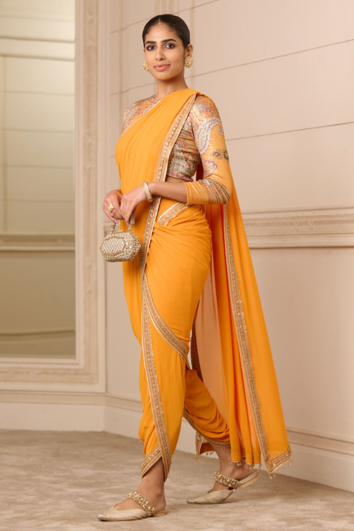 Tarun Tahiliani Concept Saree and Blouse Orange indian designer wear online shopping melange singapore