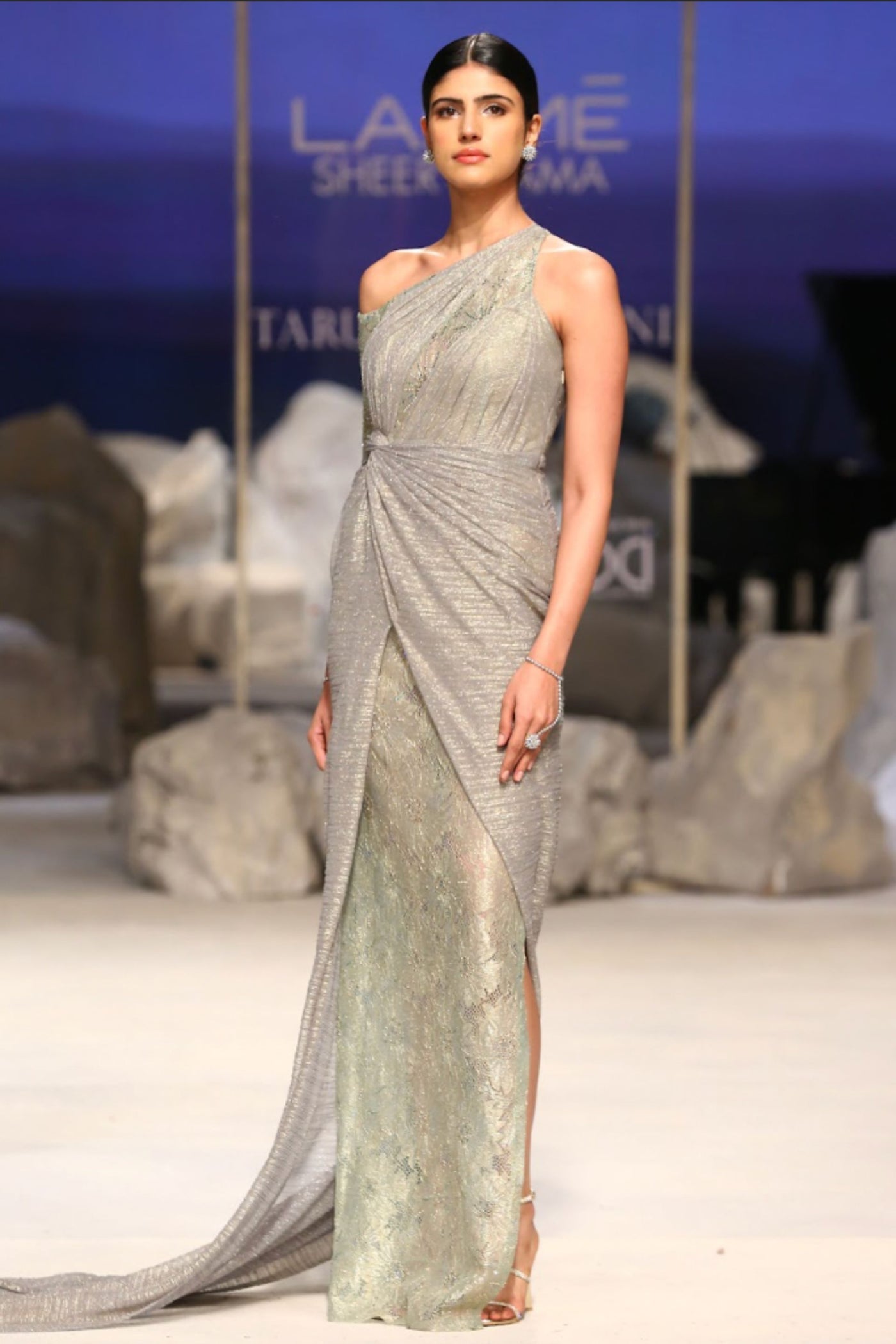 Tarun Tahiliani Draped Dress Palladium indian designer wear online shopping melange singapore