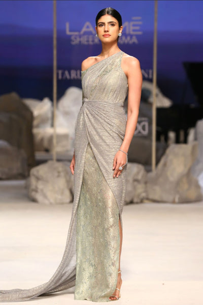 Tarun Tahiliani Draped Dress Palladium indian designer wear online shopping melange singapore