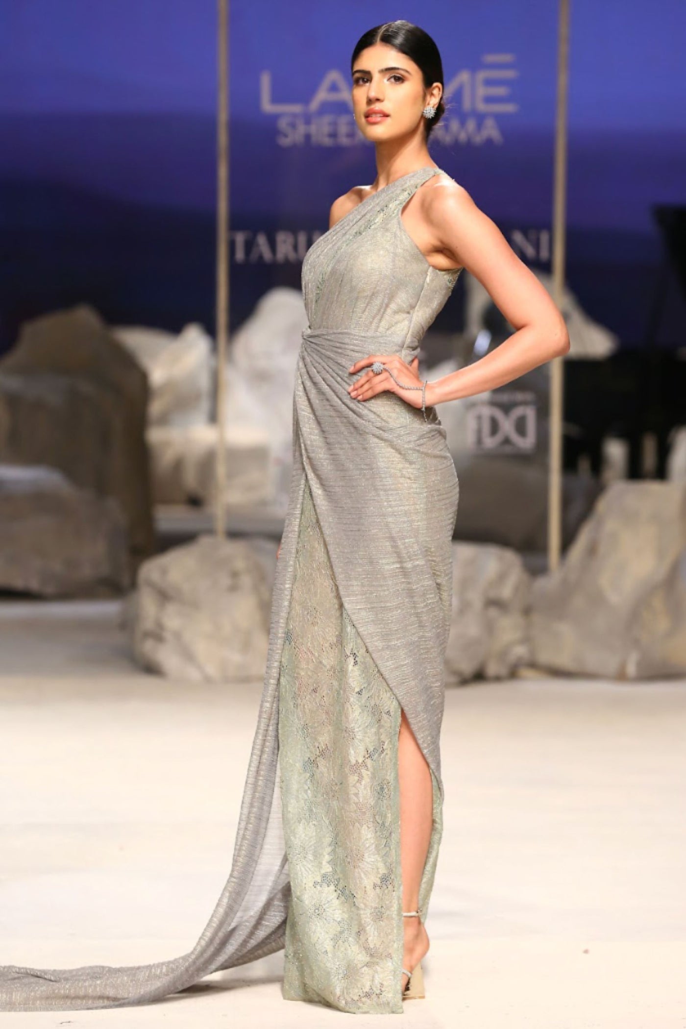 Tarun Tahiliani Draped Dress Palladium indian designer wear online shopping melange singapore