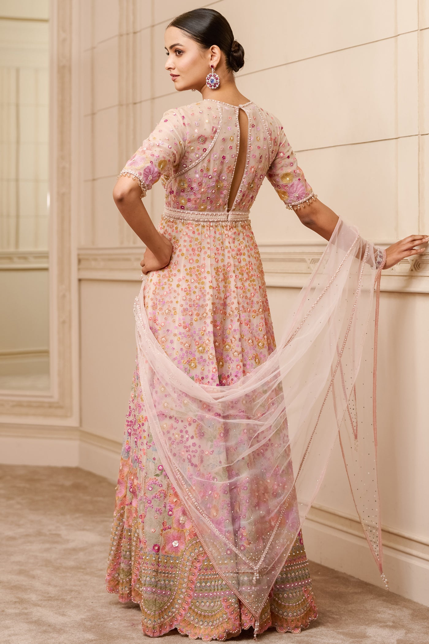 Tarun Tahiliani Embroidered Anarkali With Churidar And Dupatta ivory festive indian designer wear online shopping melange singapore bridal wedding