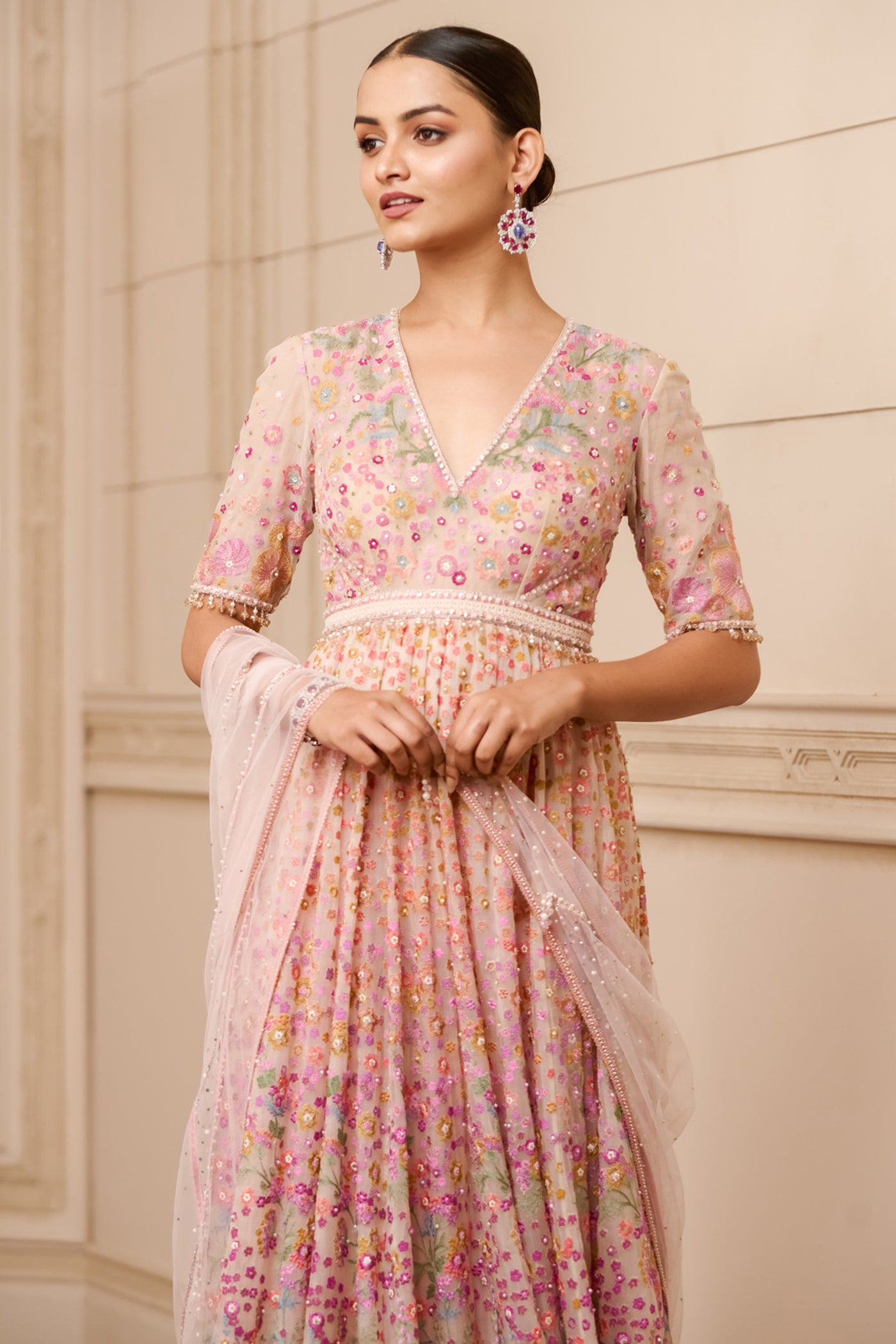 Tarun Tahiliani Embroidered Anarkali With Churidar And Dupatta ivory festive indian designer wear online shopping melange singapore bridal wedding