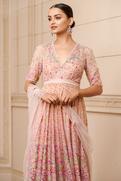Tarun Tahiliani Embroidered Anarkali With Churidar And Dupatta ivory festive indian designer wear online shopping melange singapore bridal wedding
