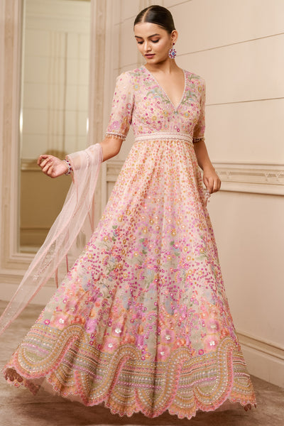 Tarun Tahiliani Embroidered Anarkali With Churidar And Dupatta ivory festive indian designer wear online shopping melange singapore bridal wedding