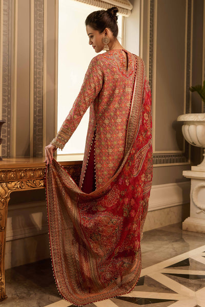 tarun tahiliani Kashida Kurta Churidar And Dupatta red festive indian designer wear online shopping melange singapore