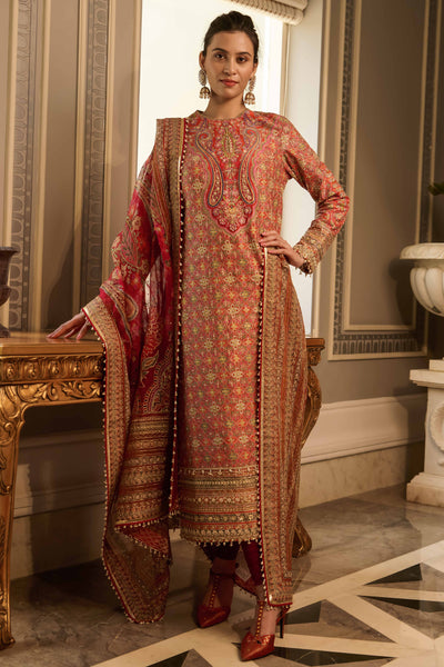 tarun tahiliani Kashida Kurta Churidar And Dupatta red festive indian designer wear online shopping melange singapore