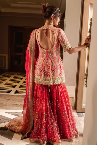 Tarun Tahiliani Kashida Kurti Sharara And Dupatta red festive indian designer wear bridal wedding online shopping melange singapore