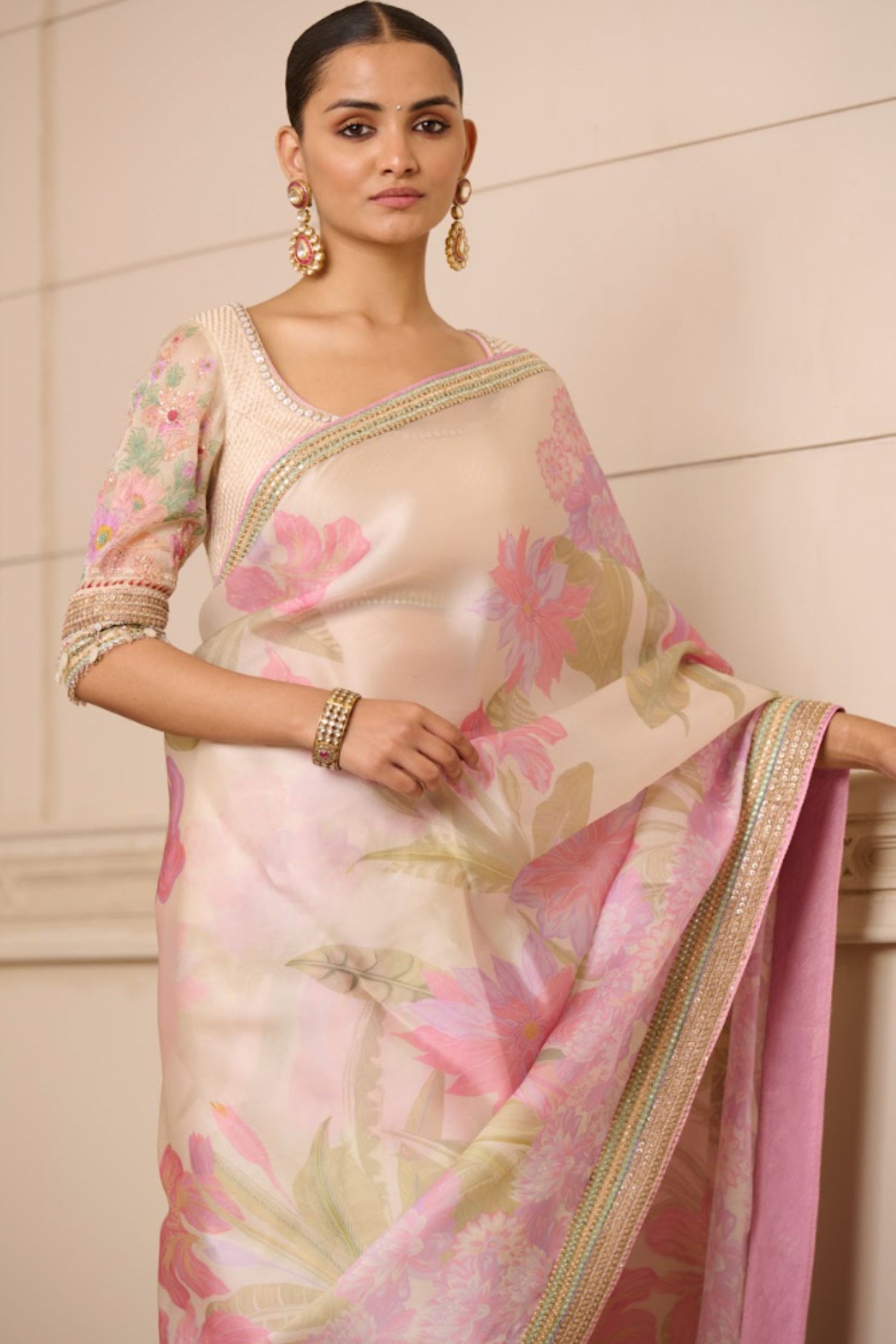 Tarun Tahiliani Saree and Blouse Ivory indian designer wear online shopping melange singapore