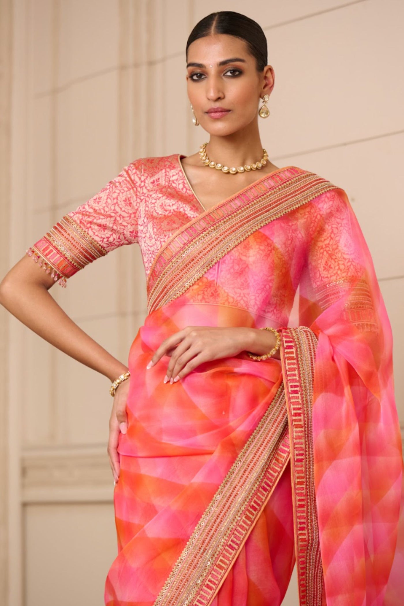 Tarun Tahiliani Saree and Blouse Fabric Shades of Pink indian designer wear online shopping melange singapore