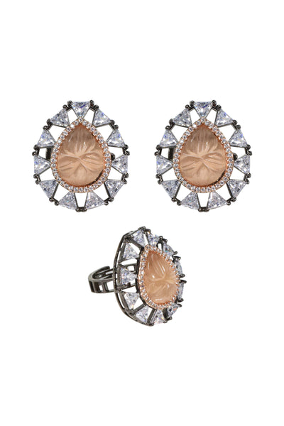 Tizora Antique Diamond Earrings And Ring Set jewellery indian designer wear online shopping melange singapore