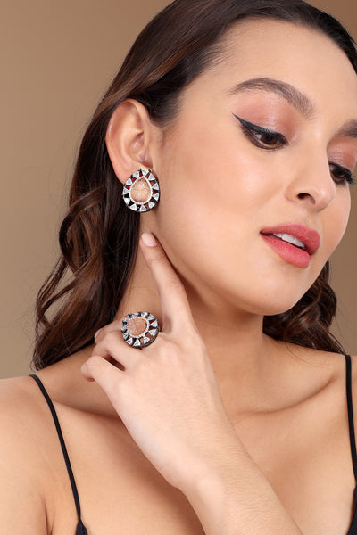 Tizora Antique Diamond Earrings And Ring Set jewellery indian designer wear online shopping melange singapore