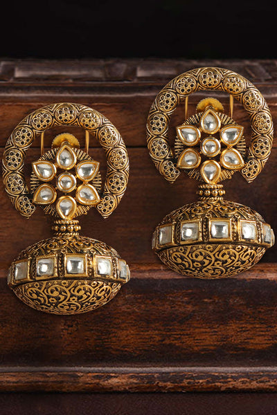 Tizora antique ethnic earrings gold and white fashion imitation jewellery indian designer wear online shopping melange singapore