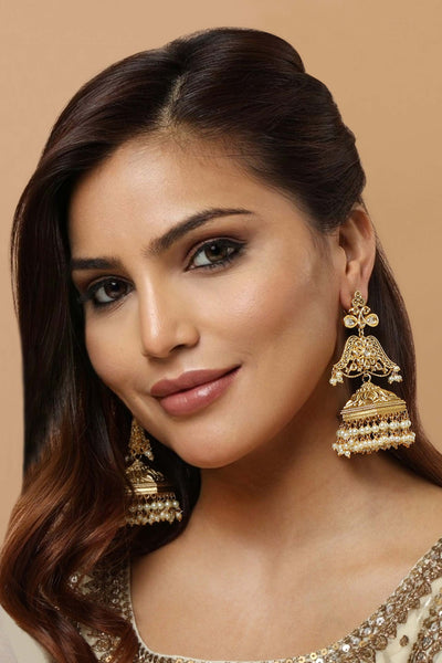 Tizora antique gold jhumki earrings gold white fashion imitation jewellery indian designer wear online shopping melange singapore