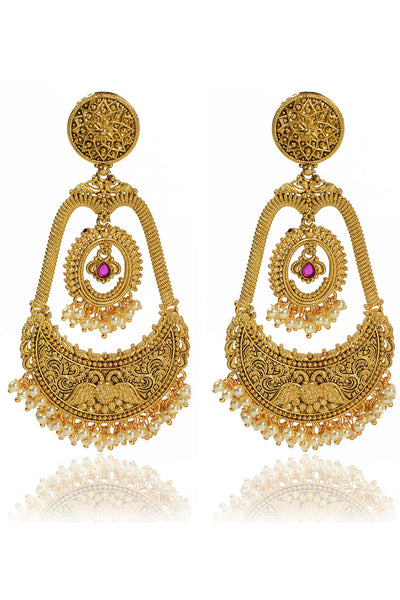 Tizora antique handcrafted gold earrings red gold fashion imitation jewellery indian designer wear online shopping melange singapore