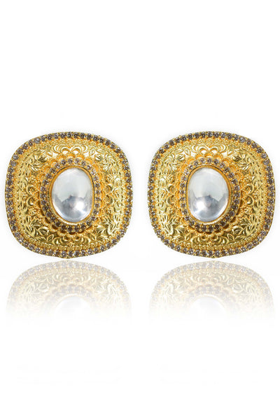 Tizora antique kundan square eartops gold and white fashion imitation jewellery indian designer wear online shopping melange singapore