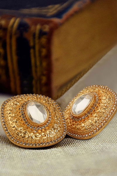 Tizora antique kundan square eartops gold and white fashion imitation jewellery indian designer wear online shopping melange singapore