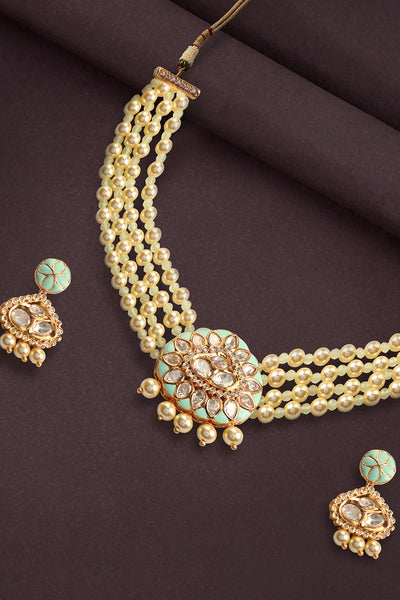 Tizora blue meena pearl necklace set blue white gold fashion imitation jewellery indian designer wear online shopping melange singapore