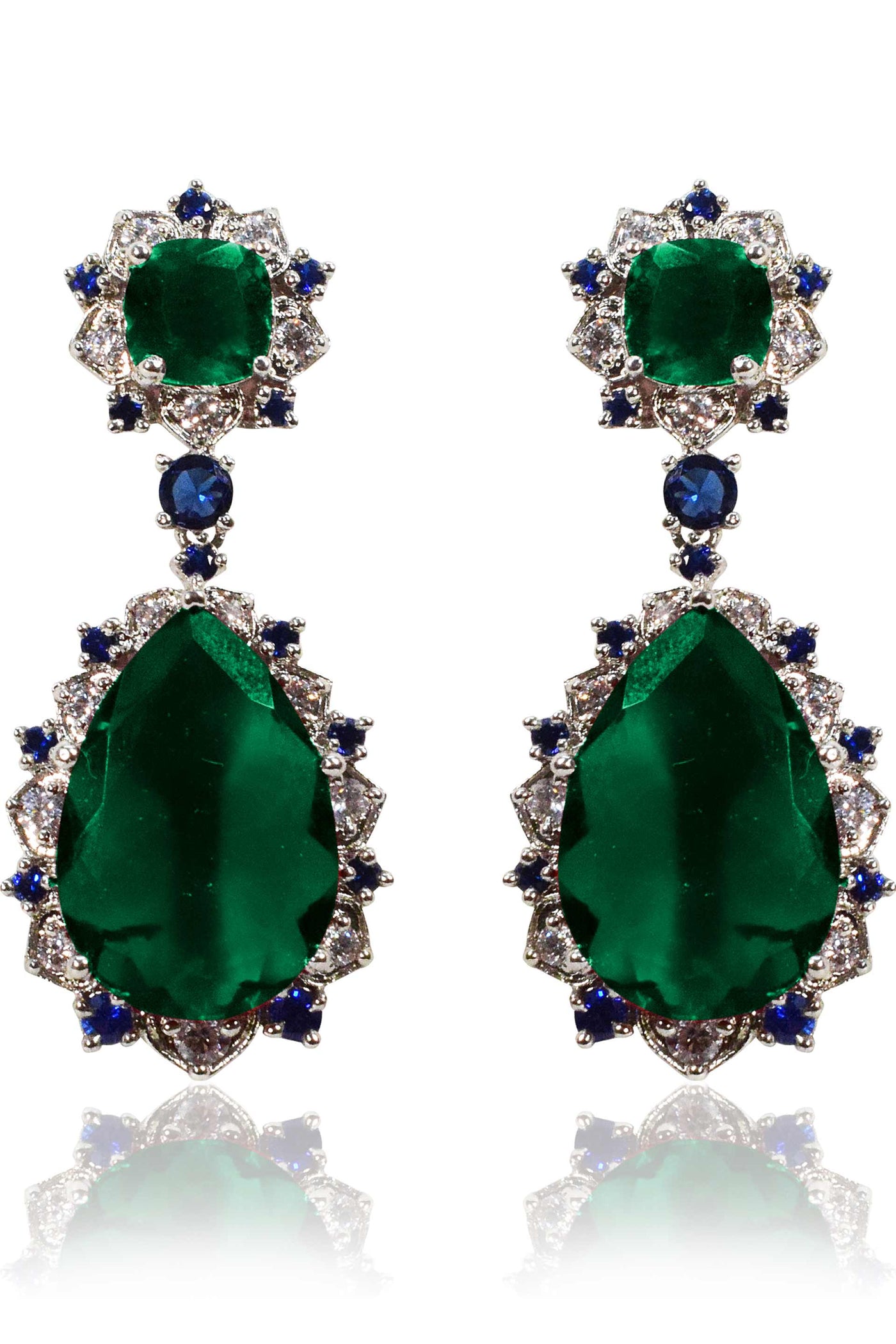 Tizora classic green blue cocktail earrings green blue white fashion imitation jewellery indian designer wear online shopping melange singapore