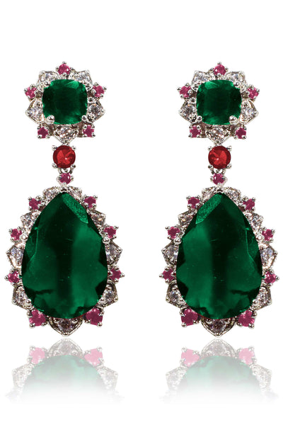 Tizora classic green red cocktail earrings green red white fashion imitation jewellery indian designer wear online shopping melange singapore