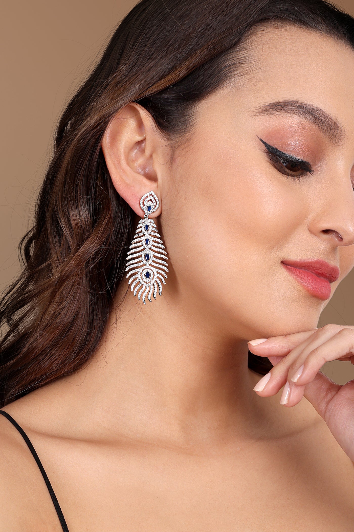 Tizora Diamond feather earrings jewellery indian designer wear online shopping melange singapore