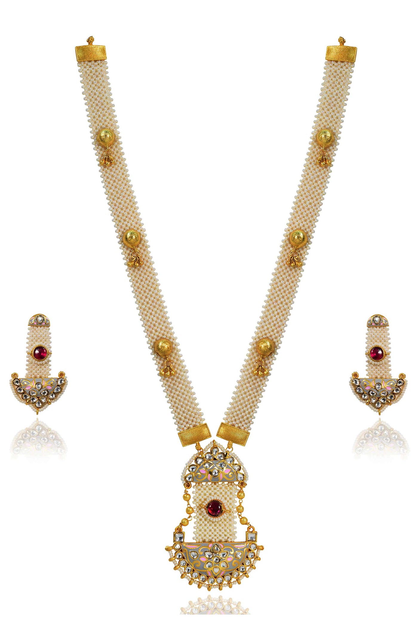 Tizora elegant ethnic pearl necklace set gold white red fashion imitation jewellery indian designer wear online shopping melange singapore