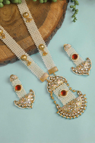 Tizora elegant ethnic pearl necklace set gold white red fashion imitation jewellery indian designer wear online shopping melange singapore