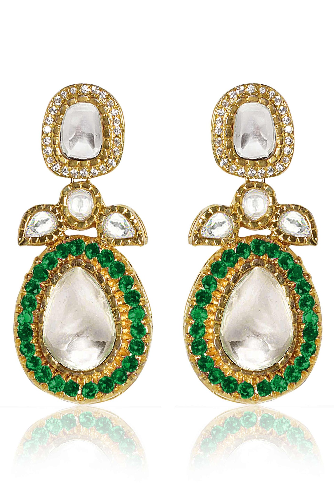 Tizora evening wear kundan earrings green gold white fashion imitation jewellery indian designer wear online shopping melange singapore