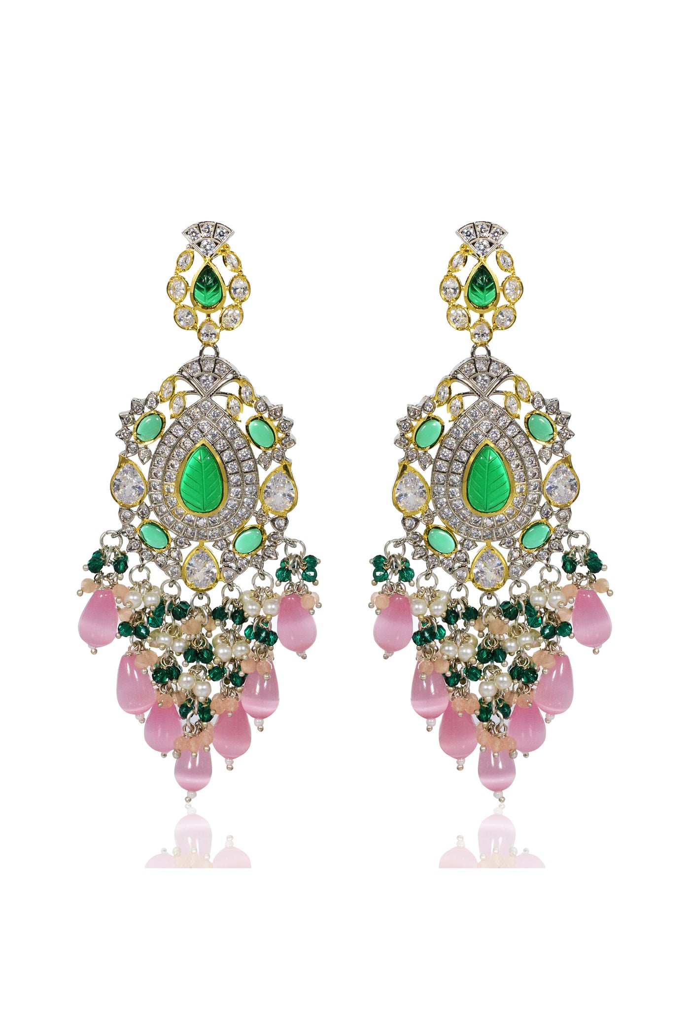 Tizora Green And Pink Fusion Earrings jewellery indian designer wear online shopping melange singapore