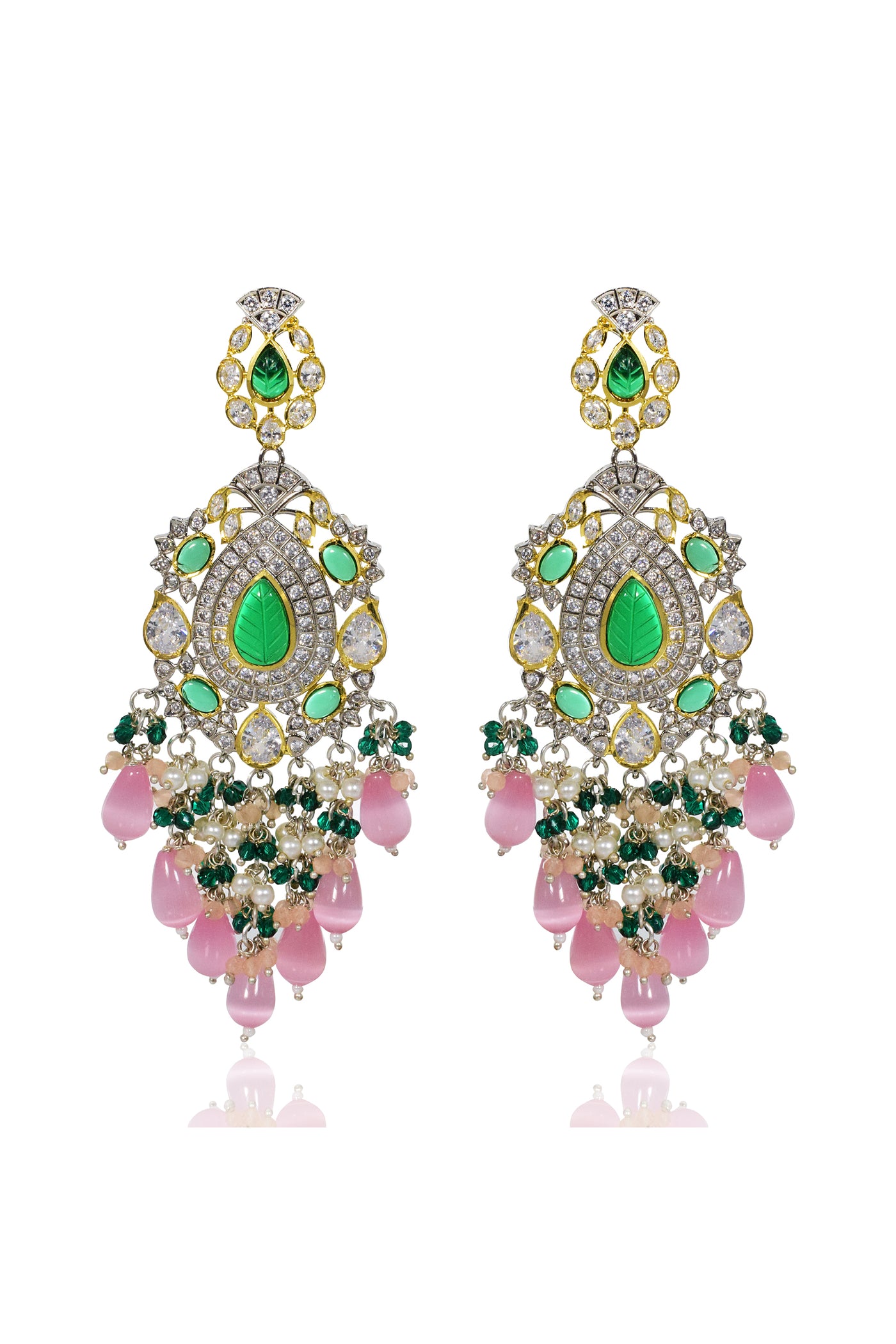Tizora Green And Pink Fusion Earrings jewellery indian designer wear online shopping melange singapore